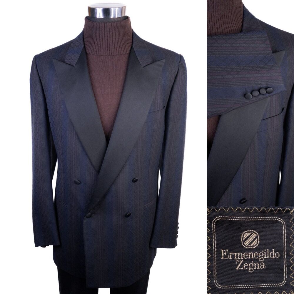 Ermenegildo Zegna Double Breasted Elegant Jacquard Texture Sz 44L Jacket Blazer